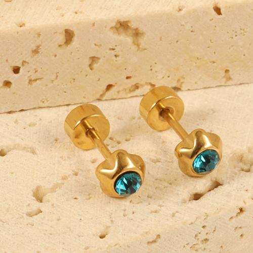 Stainless Steel Stud Earrings 304 Stainless Steel Star gold color plated fashion jewelry & for woman & with rhinestone Sold By Pair