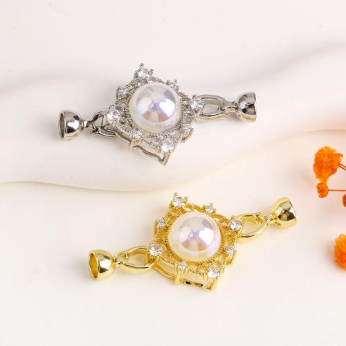 Brass Jewelry Clasps with Plastic Pearl Butterfly plated DIY & micro pave cubic zirconia Sold By PC