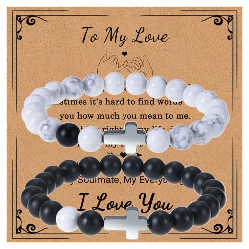 Gemstone Bracelets Abrazine Stone with Howlite & Elastic Thread & 304 Stainless Steel Vacuum Ion Plating & for couple Sold By PC