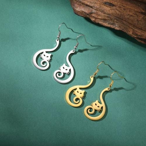 Stainless Steel Drop Earring 304 Stainless Steel Cat plated for woman Sold By Pair