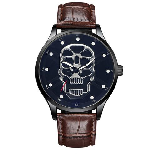 Zinc Alloy Watch Bracelet with PU Leather & Glass & 304 Stainless Steel Skull plated Chinese movement & for man Length Approx 22 cm Sold By PC