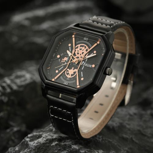 Zinc Alloy Watch Bracelet with PU Leather & Glass & 304 Stainless Steel Geometrical Pattern plated & for man Sold By PC