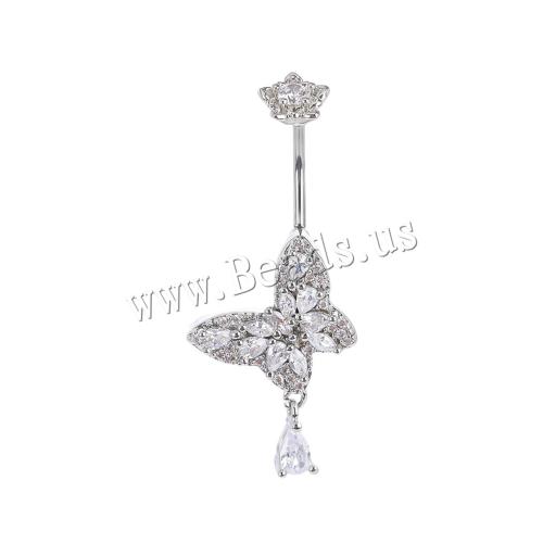 Ventre anello in acciaio inox, 304 acciaio inox, unisex & Micro spianare cubic zirconia, colore originale, rod length 10mm, Venduto da PC