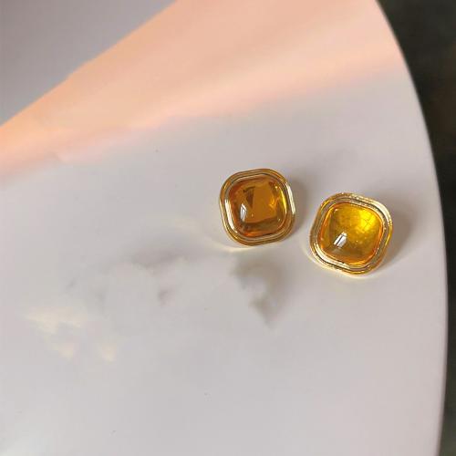 Zinc Alloy Stud Earring with Resin fashion jewelry & for woman yellow 18mm Sold By Pair