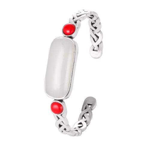 Brass Bracelet & Bangle with Hetian Jade silver color plated fashion jewelry & for woman Inner Approx 55mm Sold By PC