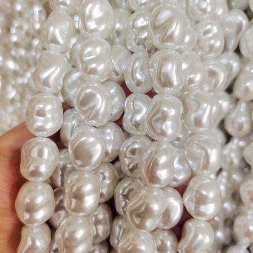 perla in plastica perla, barocco, DIY, bianco, 13.50x16mm, Appross. 70PC/filo, Venduto da filo