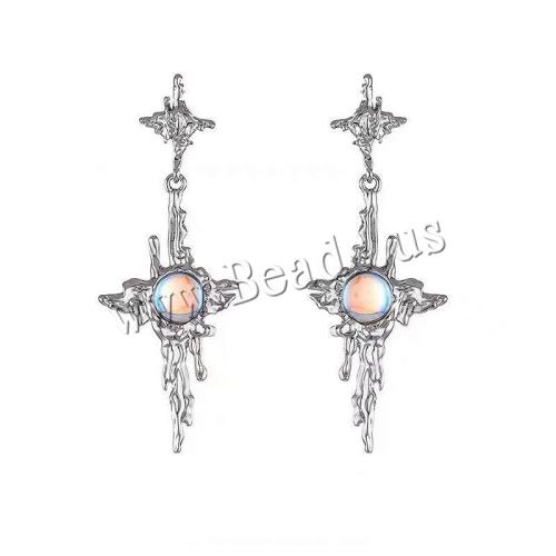 Zinek Stud náušnice, s Sea Opal, módní šperky & pro ženy, stříbro, 72x29mm, Prodáno By Pair