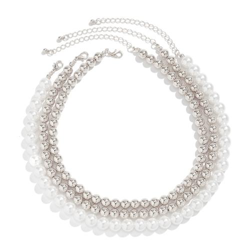 Collana di perle in plastica, perla in plastica, with plastica rivestito in rame, with 7cm extender chain, tre strati & gioielli di moda & per la donna, Lunghezza Appross. 35 cm, Venduto da set