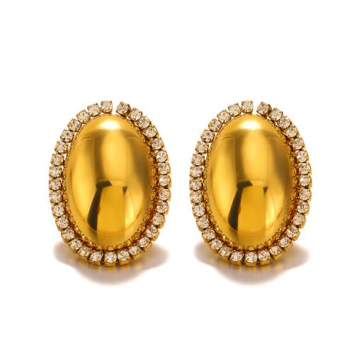 Stainless Steel Stud Earrings 304 Stainless Steel fashion jewelry & for woman & with rhinestone golden Sold By Pair