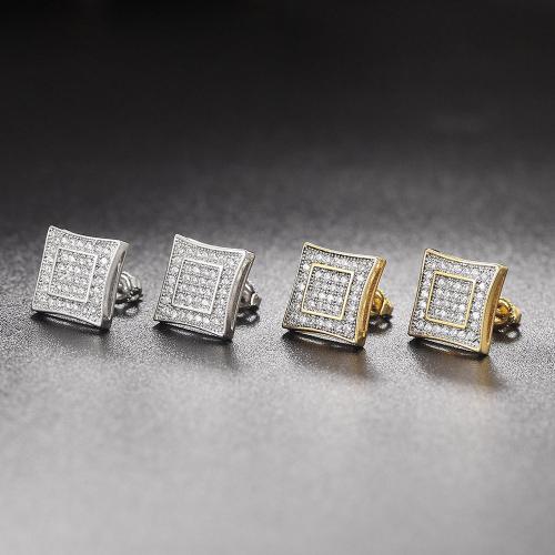 Kubinių Zirconia Mikro Pave Žalvario auskarai, Žalvarinis, Bižuterijos & mikro nutiesti kubinių Zirconia & moters, daugiau spalvų pasirinkimas, 10x10mm, Pardavė Pora