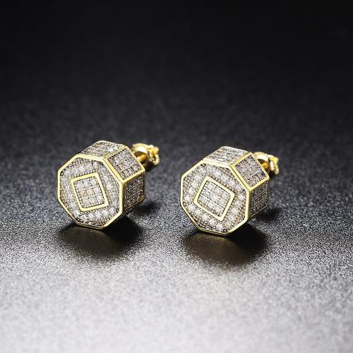 Kubinių Zirconia Mikro Pave Žalvario auskarai, Žalvarinis, Bižuterijos & mikro nutiesti kubinių Zirconia & moters, daugiau spalvų pasirinkimas, 10x10mm, Pardavė Pora