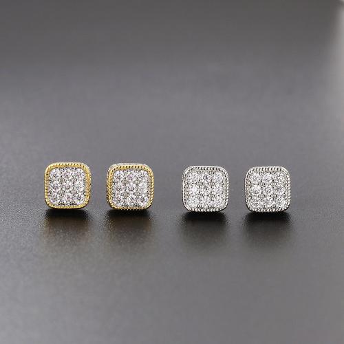 Kubinių Zirconia Mikro Pave Žalvario auskarai, Žalvarinis, Bižuterijos & mikro nutiesti kubinių Zirconia & moters, daugiau spalvų pasirinkimas, 8x8mm, Pardavė Pora