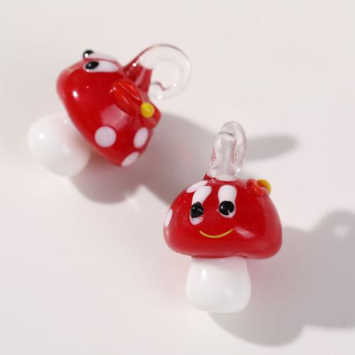 Fashion Lampwork Pendants mushroom hand drawing DIY & enamel red Approx Sold By Bag