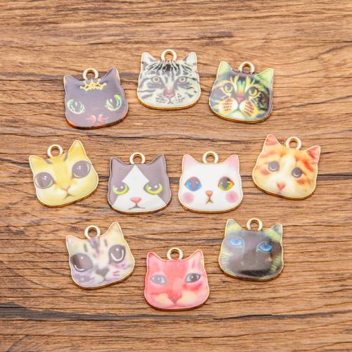 Zinc Alloy Animal Pendants Cat gold color plated DIY & enamel nickel lead & cadmium free Sold By Bag