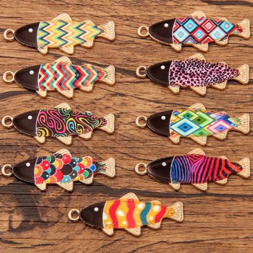 Zinc Alloy Animal Pendants, Fish, gold color plated, DIY & different designs for choice & enamel, more colors for choice, nickel, lead & cadmium free, 100PCs/Bag, Sold By Bag