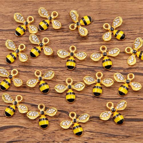 Zinc Alloy Animal Pendants Bee plated DIY & enamel & with rhinestone yellow nickel lead & cadmium free Sold By Bag