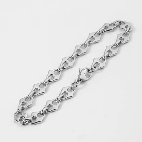 Bijoux bracelet en acier inoxydable, Acier inoxydable 304, Placage de couleur argentée, bijoux de mode, argent, 8x2mm, Longueur 21 cm, Vendu par PC