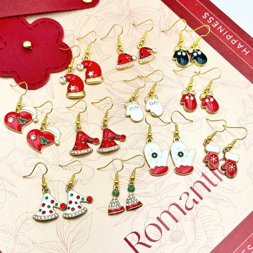 Christmas Earrings Zinc Alloy dyed & for woman & with rhinestone Sold By Pair