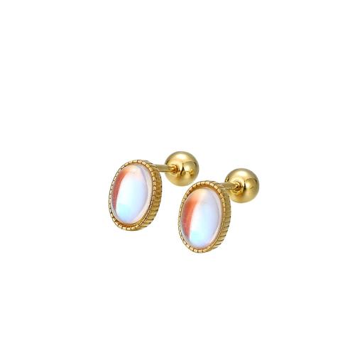 925 Sterling Silver Stud Earrings with Moonstone plated for woman Sold By Pair