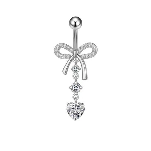 Stainless Steel Belly Ring 304 Stainless Steel plated & micro pave cubic zirconia & for woman silver color Sold By PC