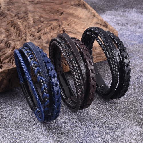 PU Leather Cord Bracelets 316 Stainless Steel with Magnet & PU Leather Vacuum Ion Plating multilayer & for man Sold By PC