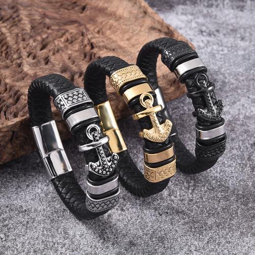 PU Leather Cord Bracelets 316 Stainless Steel with PU Leather Vacuum Ion Plating Unisex Sold By PC