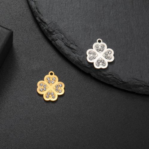 Roestvrij stalen sieraden Hangers, 304 roestvrij staal, Four Leaf Clover, plated, DIY & micro pave zirconia, meer kleuren voor de keuze, Verkocht door PC