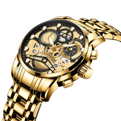 304 Stainless Steel Watch Bracelet with Glass & Zinc Alloy Round plated Life water resistant & Chinese movement & for man & luminated Length Approx 220 mm Sold By PC