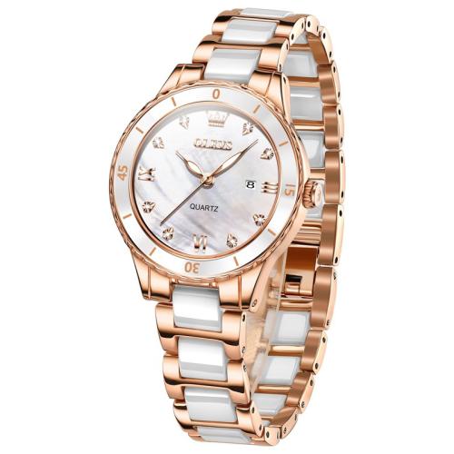 Zinc Alloy Watch Bracelet with Porcelain & Glass & 304 Stainless Steel Round plated Life water resistant & with single calendar & for woman & with rhinestone Sold By PC