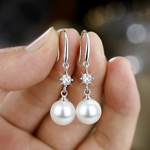 Zinc Alloy Oorbellen, met Shell Pearl, mode sieraden & voor vrouw & met strass, meer kleuren voor de keuze, 40mm, Verkocht door pair