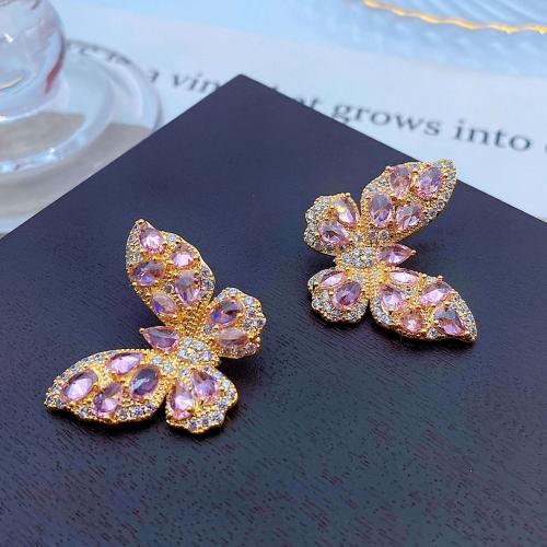 Cubic Zirconia Micro Pave Brass Earring Butterfly fashion jewelry & micro pave cubic zirconia & for woman Sold By Pair