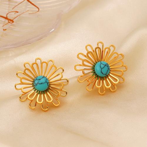 Fashion Stainless Steel Jewelry Sets 304 Stainless Steel with turquoise Flower fashion jewelry & for woman Sold By PC