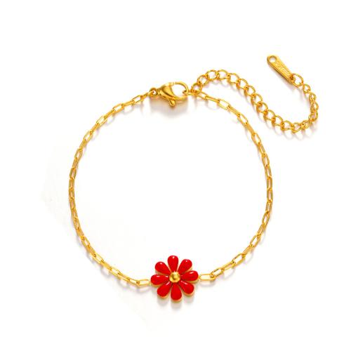 Stainless Steel Jewelry Bracelet 304 Stainless Steel with 5cm extender chain Flower fashion jewelry & for woman & enamel Length Approx 16 cm Sold By PC