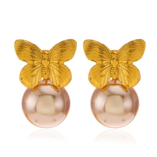 Stainless Steel Stud Earrings 304 Stainless Steel with Plastic Pearl fashion jewelry & for woman Sold By Pair