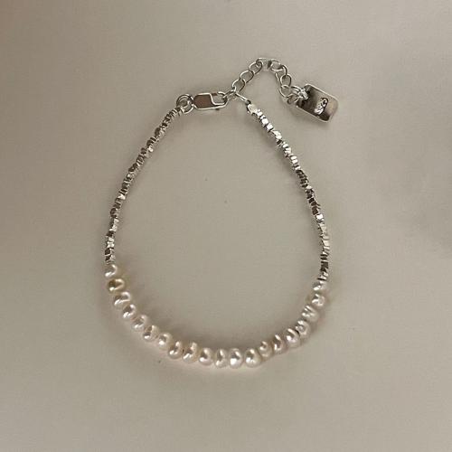 Argento Bracciali, 925 sterline d'argento, with perla d'acquadolce coltivata naturalmente, gioielli di moda & per la donna, Lunghezza Appross. 19 cm, Venduto da PC