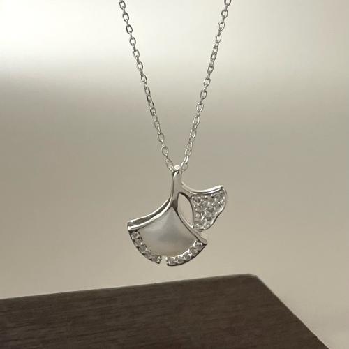 Sterling Zilveren halskettingen, 925 sterling zilver, met White Shell, Ginkgo Leaf, mode sieraden & voor vrouw, Lengte Ca 45 cm, Verkocht door PC