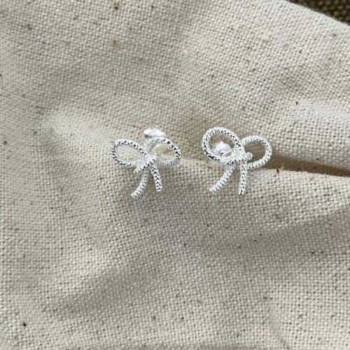 925 Sterling Silver Stud Earrings Bowknot fashion jewelry & for woman 10mm Sold By Pair