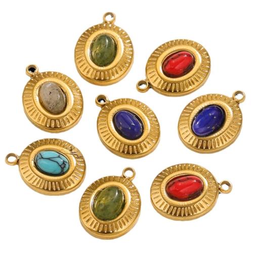 Stainless Steel Pendants 304 Stainless Steel with Gemstone DIY golden Sold By PC