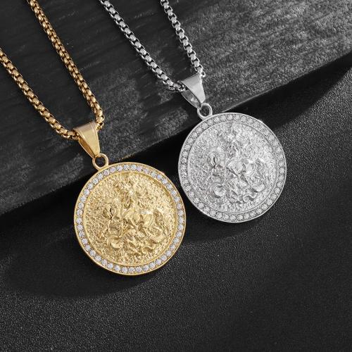 Titanium Steel Pendants, Round, plated, different styles for choice & for man & with rhinestone, more colors for choice, Length 60 cm, Sold By PC