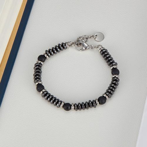 Anklet i rustfrit stål, 304 rustfrit stål, med Lava & Hæmatit, med 2.5CM extender kæde, sølvfarvet forgyldt, for mennesket, sort, Længde 18 cm, Solgt af PC