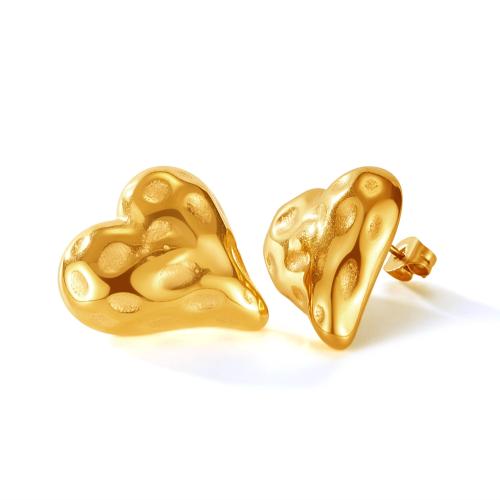 Stainless Steel Stud Earrings 304 Stainless Steel Heart gold color plated for woman Sold By Pair