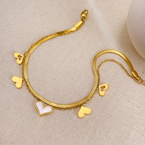 Roestvrijstalen Anklet, 304 roestvrij staal, met 4.5CM extender keten, Hart, gold plated, voor vrouw, Lengte 21.5 cm, Verkocht door PC