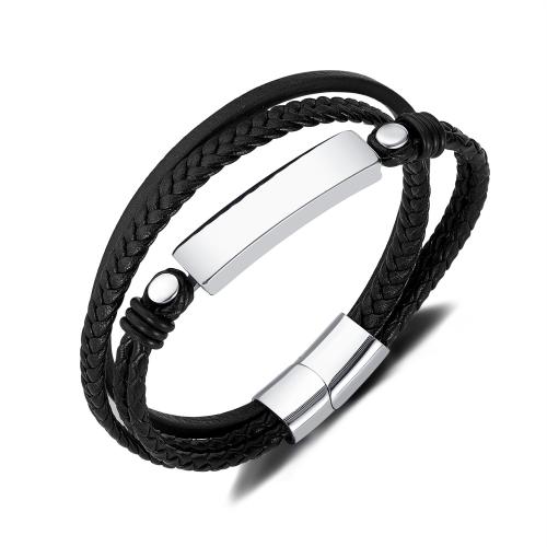 Stainless Steel Jewelry Bracelet 304 Stainless Steel with Magnet silver color plated multilayer & for man black Length 21.5 cm Sold By PC