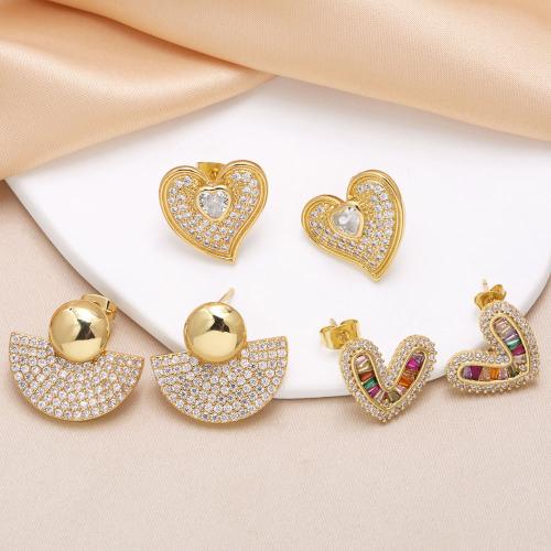 Cubic Zirconia Micro Pave Brass Earring gold color plated fashion jewelry & micro pave cubic zirconia golden nickel lead & cadmium free Sold By Pair