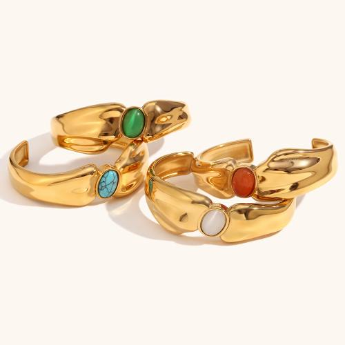 Stainless Steel Bangle 304 Stainless Steel with Gemstone gold color plated fashion jewelry Sold By PC