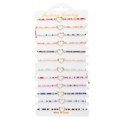 Seedbead Armband-Set, met Knoopkoord & Zinc Alloy, handgemaakt, mode sieraden & voor vrouw & hol, gemengde kleuren, Lengte 16-26 cm, 12pC's/Stel, Verkocht door Stel