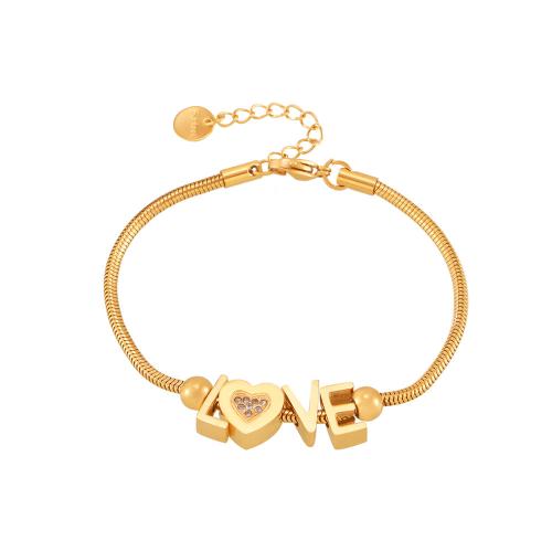 Bijoux bracelet en acier inoxydable, Acier inoxydable 304, avec 3cm chaînes de rallonge, Plaqué or 18K, bijoux de mode & pour femme & avec strass, Longueur Environ 18 cm, Vendu par PC