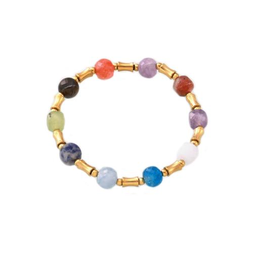 Bracelet d'acier titane, avec Pierre naturelle, bijoux de mode & pour femme, Or, Longueur Environ 16 cm, Vendu par PC