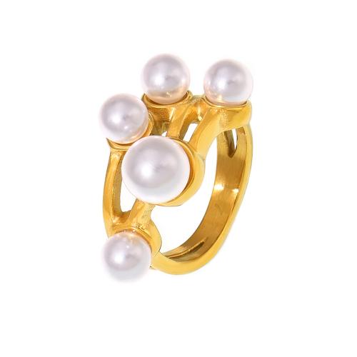 Vinger Ring in edelstaal, 304 roestvrij staal, met Plastic Pearl, plated, verschillende grootte voor keus & voor vrouw & hol, meer kleuren voor de keuze, Verkocht door PC