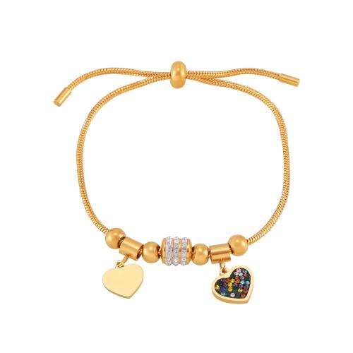 Bijoux bracelet en acier inoxydable, Acier inoxydable 304, Plaqué or 18K, bijoux de mode & pour femme & avec strass, Longueur Environ 24 cm, Vendu par PC